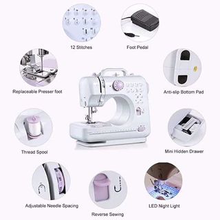 จักรเย็บผ้าไฟฟ้า 12ตะเข็บ ระบบด้ายคู่ Sewing machine จักรเย็บผ้ามินิ เครื่องจักรเย็บผ้า