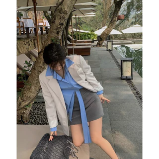 Cicishop(2311)กระโปรงทรงเอ แต่งกระเป๋าหน้าซับใน ใส่เที่ยวทำงานได้หมดเลย