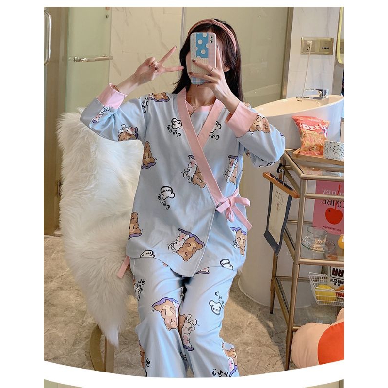 พร้อมส่ง ชุดนอนให้นม เซต3ชิ้น ชุดให้นม ชุดนอน