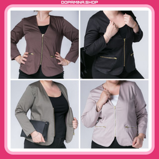 DOPAMINA เสื้อผ้าสาวอวบ Blazer เสื้อสูท เสื้อคุลม[ดำ/น้ำตาล/ชมพู/เขียว] [L-2XL] รอบอก 38-42 นิ้ว [DPM-002 Zipper Blazer]