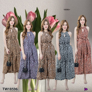 TwinsShopVip💗พร้อมส่ง TW18596 jumpsuit #สาวอวบ จั้มสูททรงปล่อย แขนเว้า ลายเสือ ..