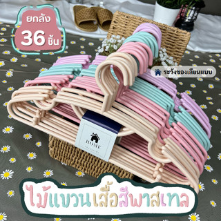 ไม้แขวนเสื้อ ยกลัง 36 ชิ้น สีพาสเทล น่ารัก ไม้แขวนพลาสติก เกรดห้าง #No.88 พาสเทล x6