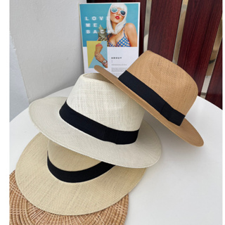 ราคาหมวกสานทรงปานามา หมวกไมเคิ้ลแต่งคาดดำ สินค้าพร้อมส่ง B069