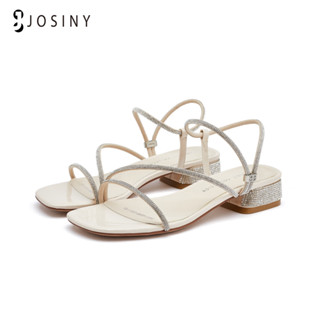JOSINY รองเท้าส้นสูง  ส้นเตี้ยใส่สบาย สายรัดเพชร รองเท้าแตะ bling