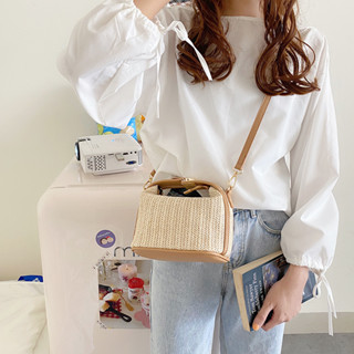 NAVEE Straw Handbag Casual กระเป๋าสะพายสตรีฟางทอแบบพับได้สำหรับชายหาด