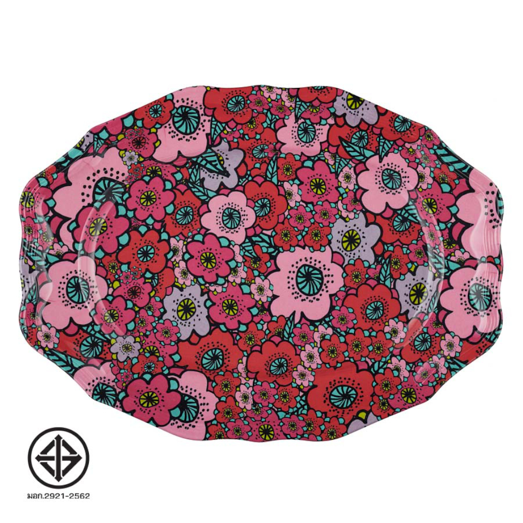 SuperSOSO! ถาดวงรี จานรีใหญ่ เมลามีน Flower-ish Oval Trays ขนาด 27 x 19 (ซม) ตกแต่งบ้าน ทรงวงรี จานใส่อาหาร