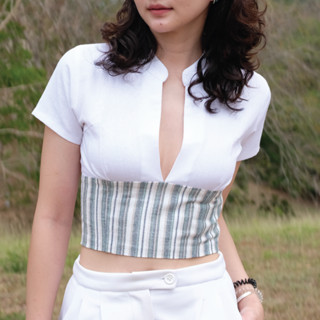 Linen Crop - White Stripe