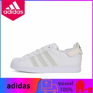 ของแท้ 100% adidas originals Superstar casual low help รองเท้าผ้าใบทนต่อการสึกหรอสีขาวเขียว