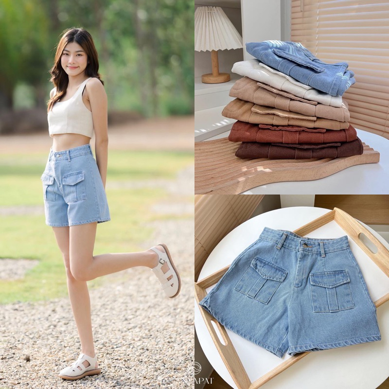 [ส่งของพรุ่งนี้] ป้าย Nada’s ไซส์  XS S M L XL XXL XXXL 3XL 6 สี 6 ไซส์ ยาว 15” กางเกงยีนส์ขาสั้น