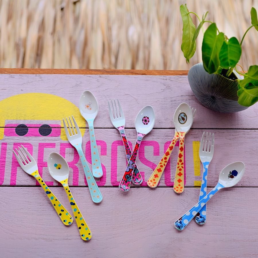 SuperSOSO! ช้อน-ส้อม เซตช้อนส้อม ขนาด16ซม (6.3นิ้ว) Flower-ish Fork & Spoon Set (M) ช้อนส้อมเมลามีน