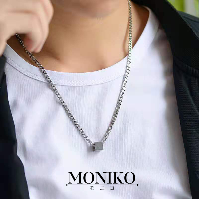 MONIKO สร้อยคอโซ่ จี้ีรูปสี่เหลี่ยมจัตุรัส เครื่องประดับแฟชั่น สําหรับผู้ชายผู้หญิง