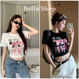 Bella🌻เสื้อยืด👕CROP TOP สไปซ์สาวเซ็กซี่สั้นผู้หญิงด้านบนพืช✨พร้อมส่งจากกทม มาถึงใน 3-5 วัน