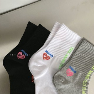 ꒰พร้อมส่ง꒱ kiki socks ถุงเท้าข้อยาว ถุงเท้าแฟชั่น ผ้าคอนตอน สไตล์เกาหลี y2k