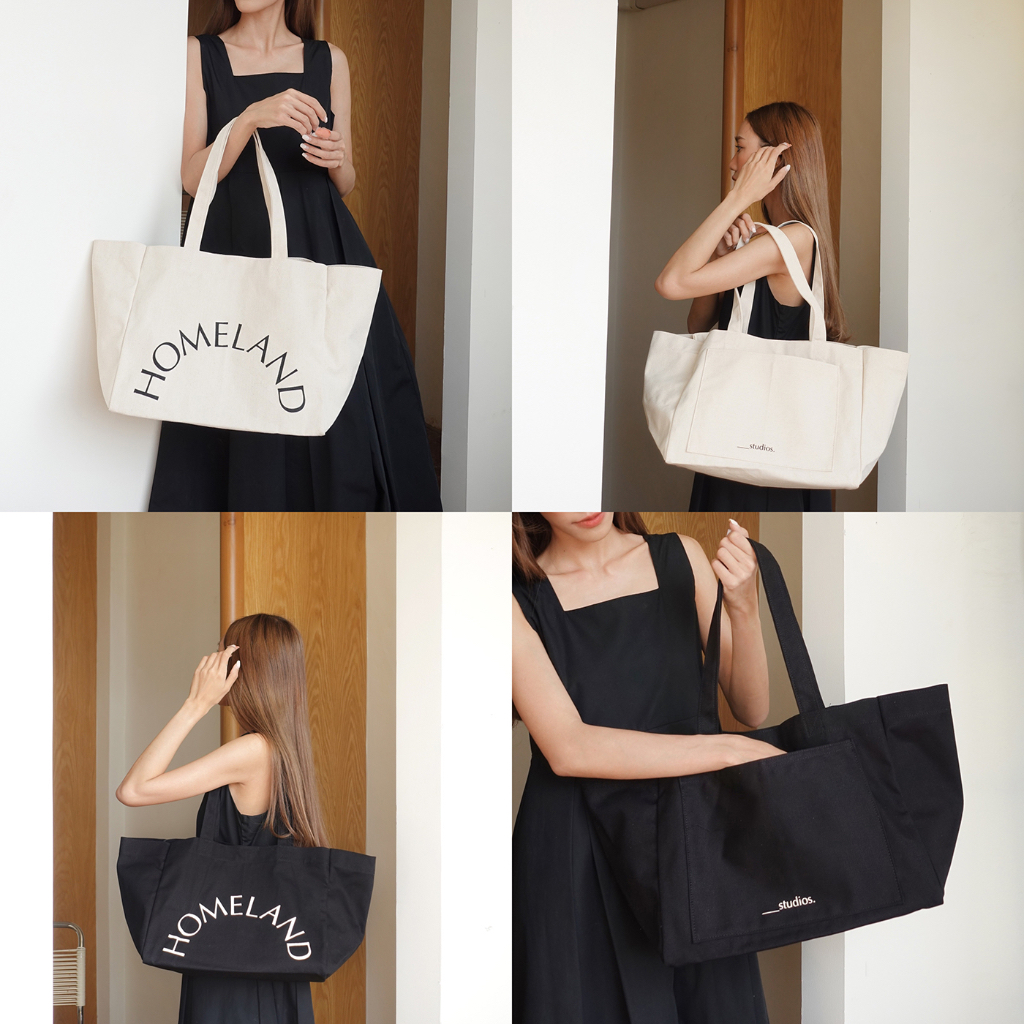 HOMELAND - กระเป๋าผ้า canvas มีแม่เหล็ก มีแผ่นรองทรง *ลายโค้ง* (Large)