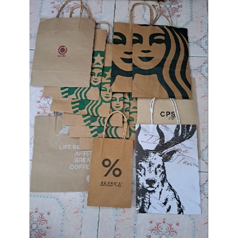 ถุงกระดาษแบรนด์ร้านกาแฟ starbucks, true coffee, %Aribica, Alley, CPS, coffee club