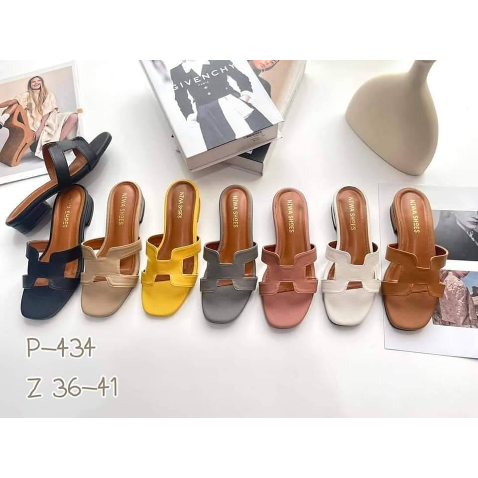รองเท้าแตะ หน้า H มีส้น หนังนิ่ม Niwa shoes  สูง 1 นิ้ว รหัส P4-434