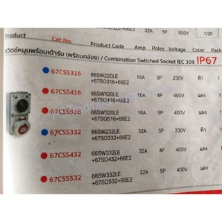 Haco 67CSS316 สวิตช์หมุนพร้อมเต้ารับ(พร้อมกล่อง) Combination Switched Socket IEC 309 IP67 Haco 66SW220LE PCE 16A 3P 230V