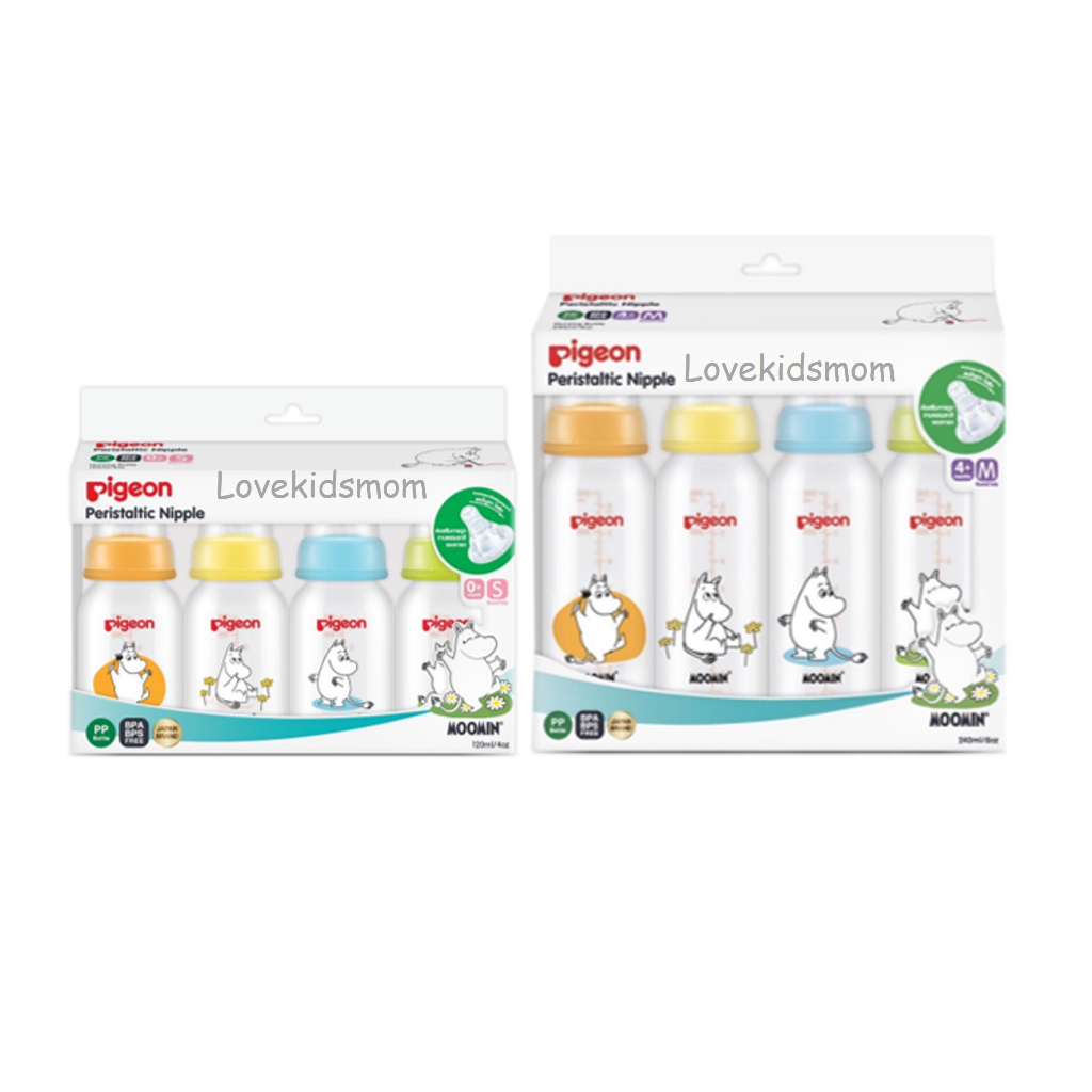 Pigeon(พีเจ้น) ขวดนม RPP คอแคบ ลายมูมิน 4 ออนซ์ และ 8ออนซ์  แพ็ค 3 ฟรี 1 (4 ขวด)
