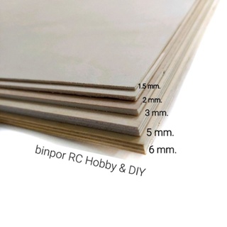 ไม้อัด (plywood) ขนาด 22x45 ซม. หนา 1.5-6 มม. เผื่อขอบไม้ให้ 1 ซม.ทุกแผ่น