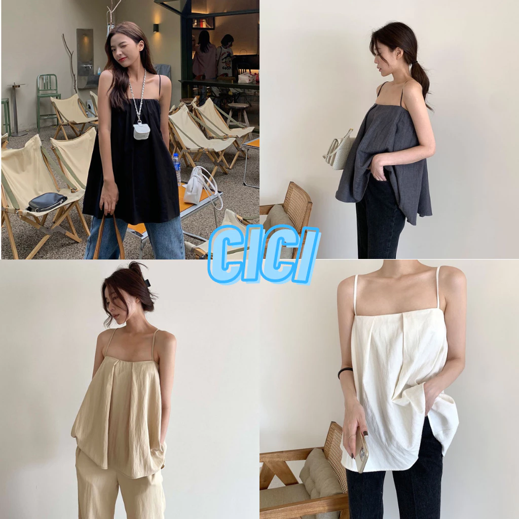 ส่งทันที Cici(NO. 3095)สายเดี่ยวสีพื้น ผ้าทิ้งตัวใส่สบาย สไตล์ลุคคุณหนู