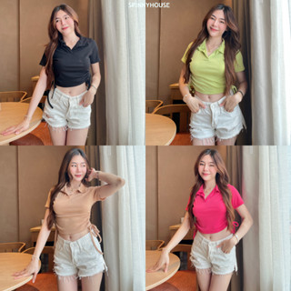 🌈SpinnyHouse🌈 เสื้อคอปก ทรงครอปโปโล คอปก 🌸 น่ารักมาก ดีเทลผูกช่วงเอว แบ๊ว เป๊ะ เสื้อไปทะเล เสื้อไปเที่ยว🐤 รุ่น แมลงปอ