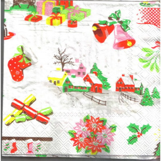 Pladao Napkin ภาพ Cath Kidston เทศกาลคริสต์มาส พื้นขาว กระดาษ แนพกิ้น สำหรับงานศิลปะ เดคูพาจ decoupage ขนาด L 33x33