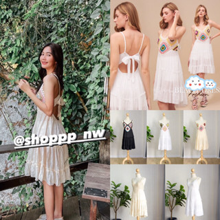 🐒Mini dress crochet🧶🐒มินิเดรสสายเดี่ยวผูกโบว์ เดรสสั้นงานถัก ชุดเดรสสายเดี่ยว🌴มี 2 แบบเลย