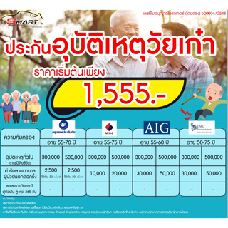 ประกันอุบัติเหตุสูงวัย เริ่มต้น 1,555.-ต่อปี ประกันอุบัติเหตุ วัยสูงอายุ วัยเก๋า  ราคาดี ไม่มีบวกเพิ่ม