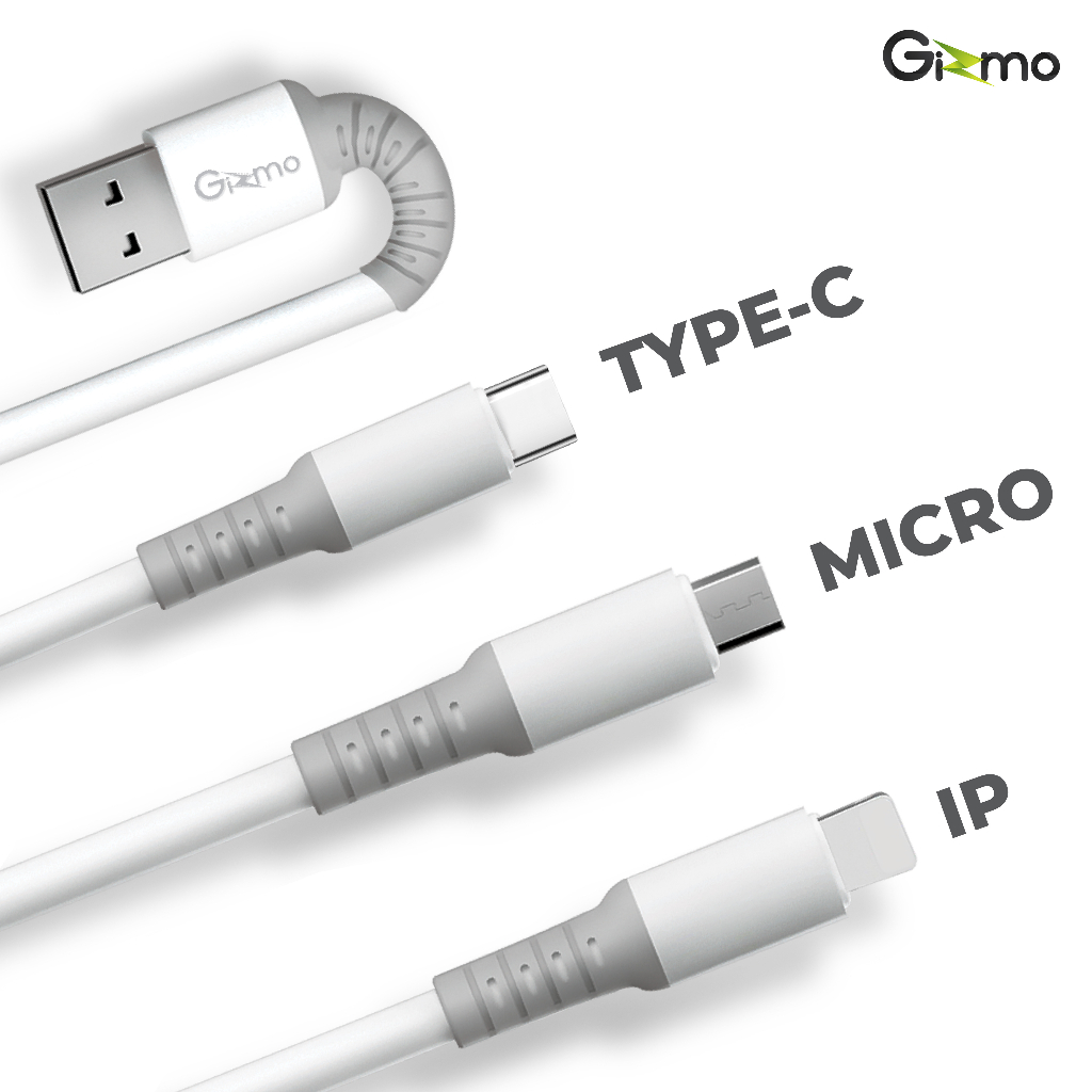Gizmo สายชาร์จหักงอได้ กระแสไฟ 5A สายชาร์จพอร์ต fori-Phone,Type-c,Micro สายชาร์จเร็ว รุ่น GU-041,GU-42,GU-43