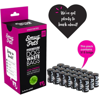 Set Packed-SmugPets Premium Biodegradable 315 Dog Poop Bags - Unscented & Leak Proof Waste Bags - 21 Rolls - Extra Large