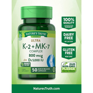 Vitamin K2 Complex Supplement | 800 mcg | 50 Capsules | MK4 MK7 Complex by Natures Truth