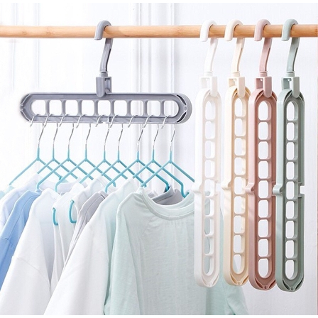 ไม้เเขวนเสื้อผ้า ไม้แขวนพลาสติก9ช่อง ที่เเขวนเสื้อผ้า จัดระเบียบ ไม้เเขวนประหยัดพื้นที่ ที่แขวนเอนกประสงค์