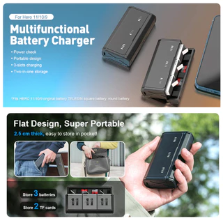 Telesin Pocket Multifunctional Storage Charging Box for GoPro 12/11/10/9