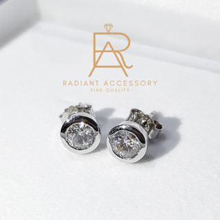 ต่างหูเงินแท้ ชุบทองคำขาว ฝังเพชร Moissanite พร้อมใบเซอร์