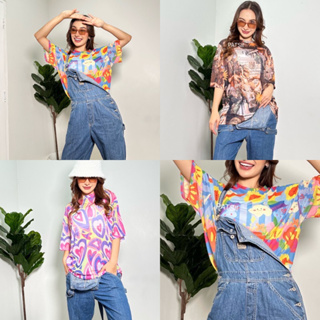 〰 Over Cute〰 เสื้อซีทรู Oversize เสื้อตาข่าย ใส่สบาย ลายน่ารักๆ ลายสี