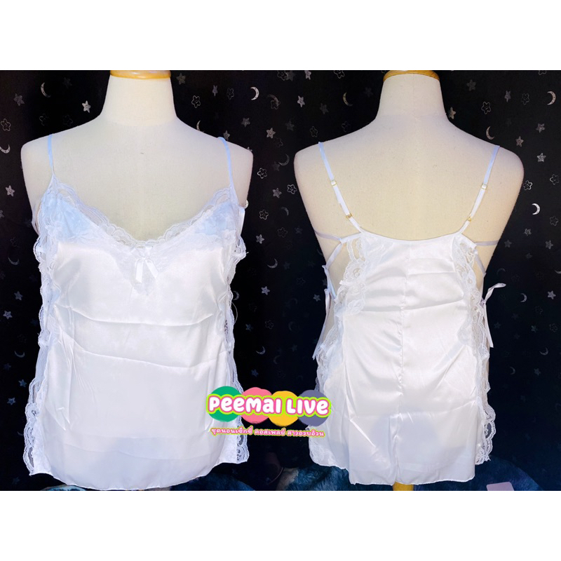 ชุดนอนสาวอวบมาใหม่XXL ผูกข้างผ้าซาตินลื่นๆไม่บาดผิว - รูปที่ 4