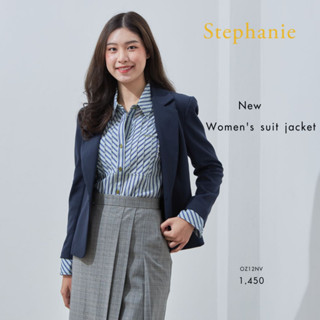 Stephanie เสื้อแจ็คเก๊ต แขนยาว สีกรม กระดุม 2 เม็ด (OZ12NV)