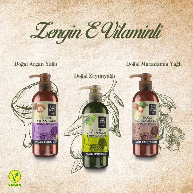 Natural Olive Oil Hand and Body Lotion 250 ml/แบรนด์ Eyüp Sabri Tuncerนำเข้าจากตุรกี / โลชั่นบำรุงผิ