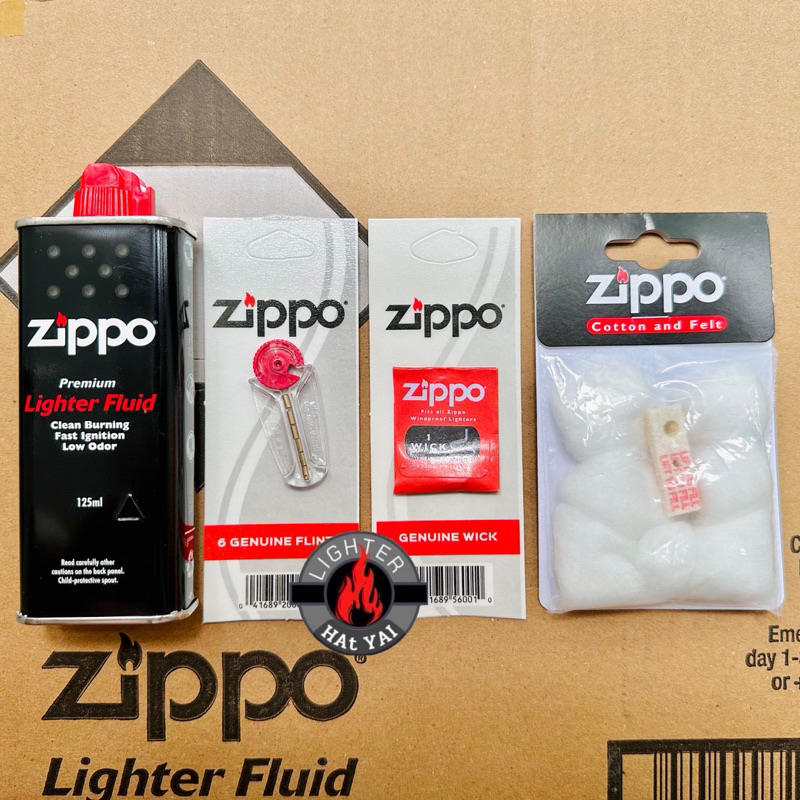 Zippo น้ำมัน+ถ่าน+ไส้+ชุดซับน้ำมัน 1ชุด (รับประกันของแท้)