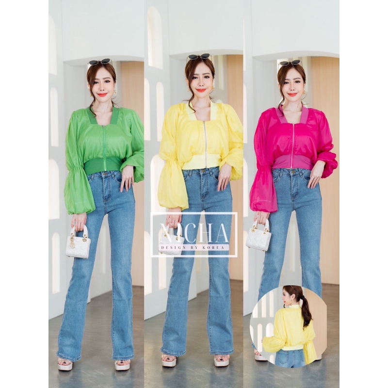 NICHA Online เสื้อแขนยาว แต่งแขนพอง คอวีมีซิปด้านหน้า ปรับรูดได้ ใส่ได้หลายแบบ สีสันสดใสมากค่ะ