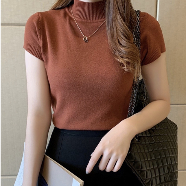 เสื้อไหมพรม คอเต่า(แขนสั้น) พร้อมส่ง
