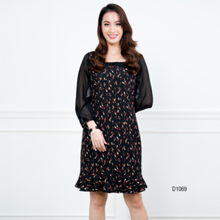 AMILA Dress AM-D1069 พีชสกิน แขนยาว IGPU22-11