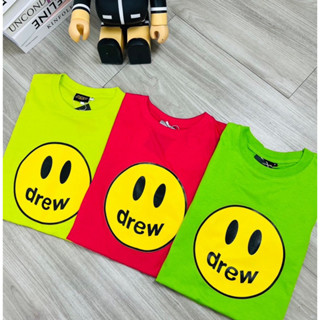 พร้อมส่ง เสื้อยืดงานป้าย drew หน้ายิ้ม ฟรีไซส์ อก44-46” สีแจ่มมาก