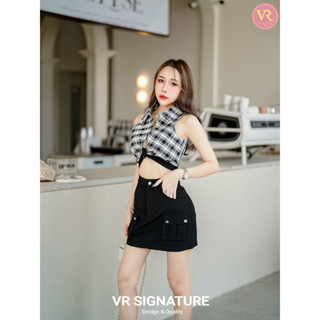 vr Set เสื้อครอปแขนกุด คอปก ติดตะขอด้านหน้า