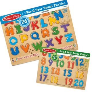 [มีเสียง] พัซเซิล ABC หรือ 123 พัซเซิลมีเสียง ตัวอักษร 26ชิ้น / ตัวเลข 20ชิ้น Melissa &amp; Doug Sound Puzzle Alphabet / Number หลากรุ่น 339/340 รีวิวดีใน Amazon มาลิซ่า