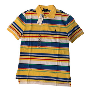 Polo Ralph Lauren เสื้อคอปกเด็ก ลายขวางสีเหลือง ม้าเล็ก ไซส์M(10-12)