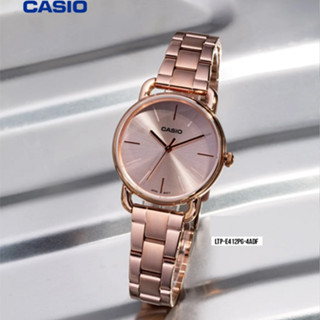 CASIO นาฬิกาข้อมือผู้หญิง สายสแตนเลส โรสโกล รุ่น LTP-E412PG,LTP-E412PG-4A,LTP-E412PG-4ADF