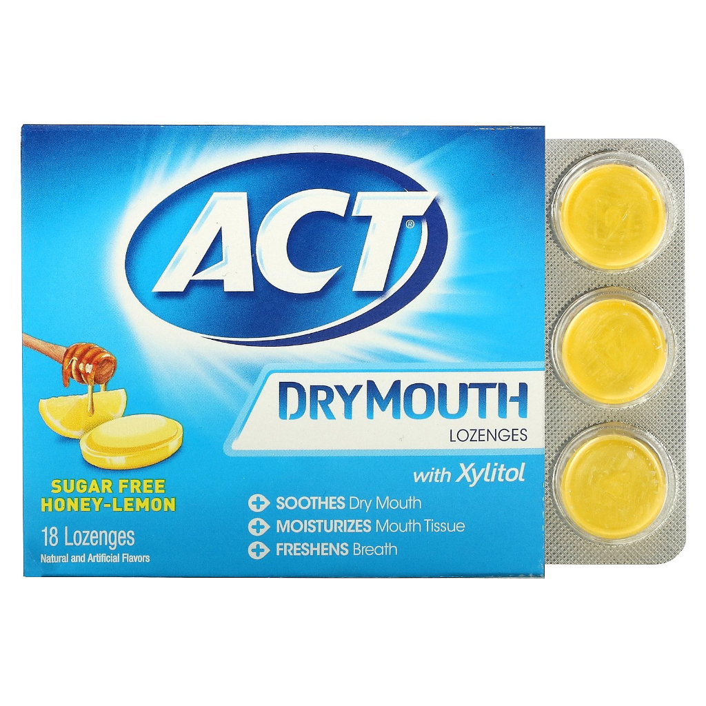 Dry mouth lozenges act 36 เม็ด ลูกอมน้ำลายเทียม ACT สำหรับผู้ที่มีอาการน้ำลายน้อย ปากแห้ง มีกลิ่นปาก รสน้ำผึ้งมะนาว