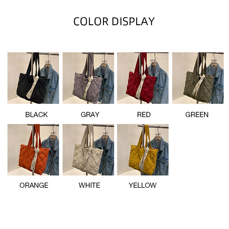 Mousoon กระเป๋าโท้ทผู้หญิงความจุขนาดใหญ่ Simple Travel Rhombus Cotton Shoulder Tote Bag