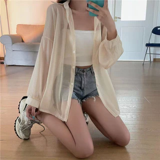LUNE W214#เสื้อเชิ้ตสีพื้น ทรงหลวม แขนยาวสไตล์เกาหลี แฟชั่นวัยรุ่น ไส่คลุมกันแดด ไส่เที่ยวทะแล สีสวยมากๆๆ